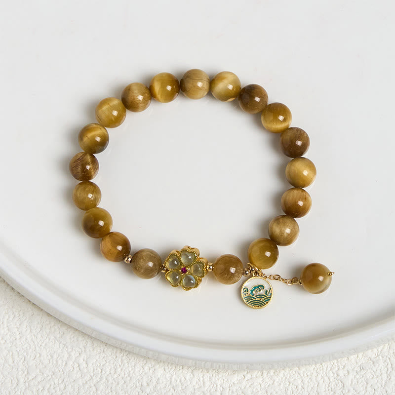 Wear FengShui Natural Golden Tiger Eye Bell Flower Courage Bracelet
