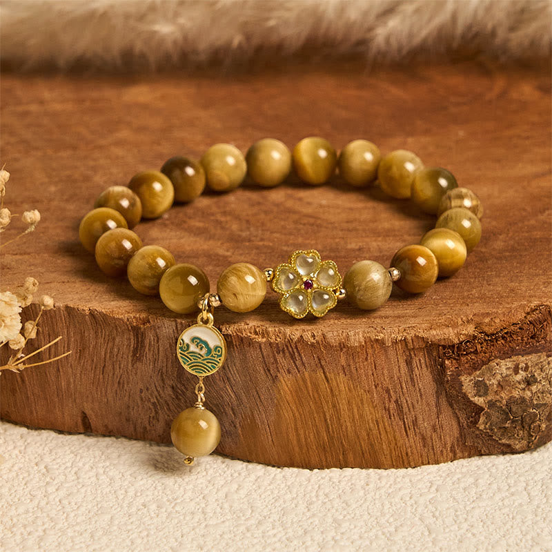 Wear FengShui Natural Golden Tiger Eye Bell Flower Courage Bracelet