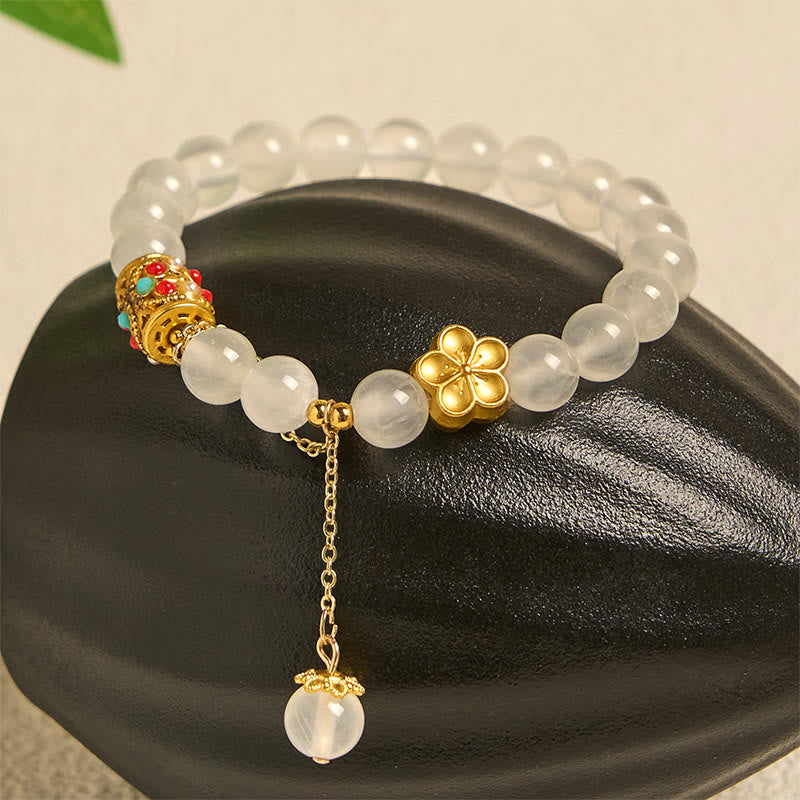 Wear FengShui Tibetan White Agate Crystal Stone Flowers Positivity Bracelet