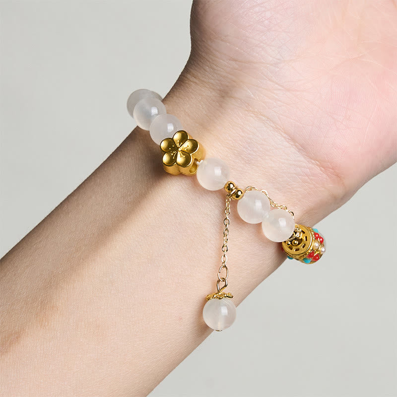 Wear FengShui Tibetan White Agate Crystal Stone Flowers Positivity Bracelet