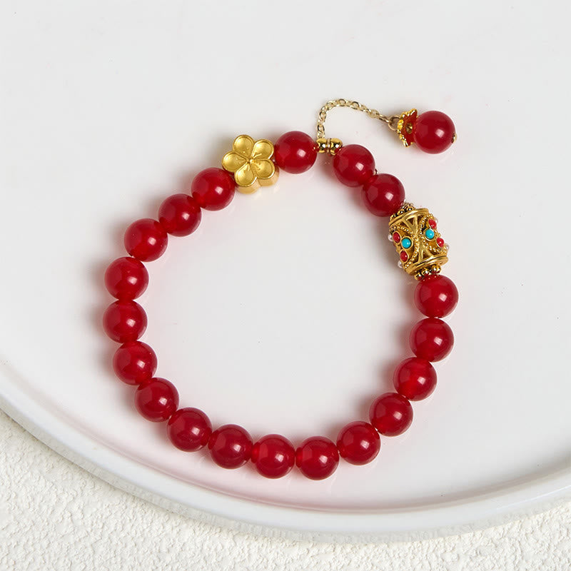 Wear FengShui Tibetan White Agate Crystal Stone Flowers Positivity Bracelet