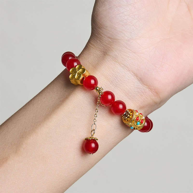 Wear FengShui Tibetan White Agate Crystal Stone Flowers Positivity Bracelet