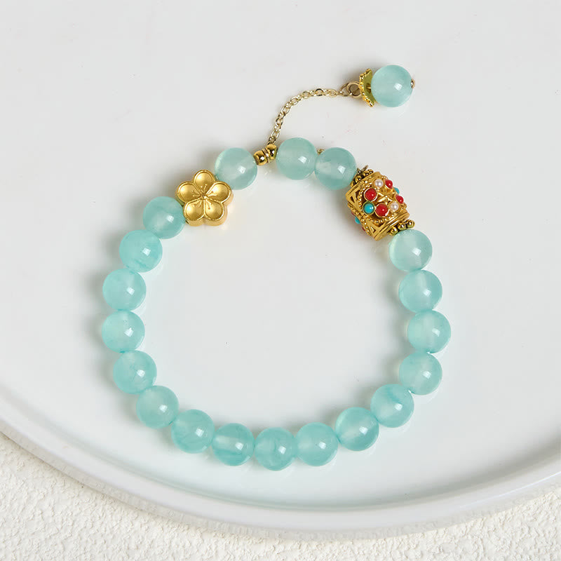 Wear FengShui Tibetan White Agate Crystal Stone Flowers Positivity Bracelet