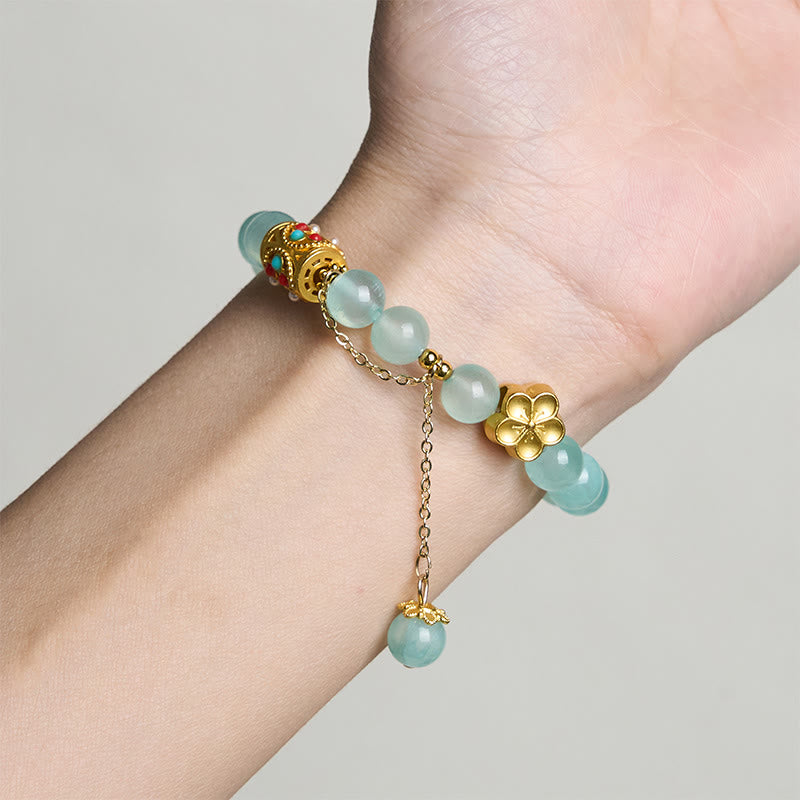 Wear FengShui Tibetan White Agate Crystal Stone Flowers Positivity Bracelet