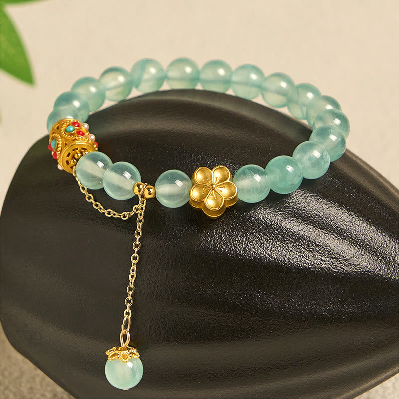 Wear FengShui Tibetan White Agate Crystal Stone Flowers Positivity Bracelet