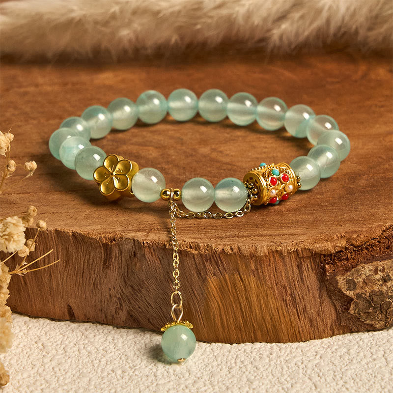 Wear FengShui Tibetan White Agate Crystal Stone Flowers Positivity Bracelet