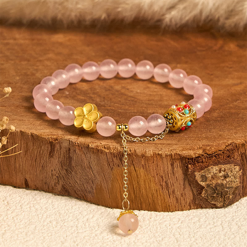 Wear FengShui Tibetan White Agate Crystal Stone Flowers Positivity Bracelet