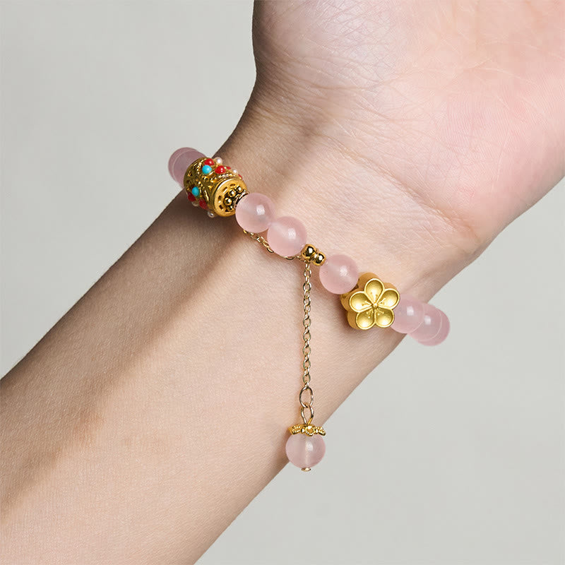 Wear FengShui Tibetan White Agate Crystal Stone Flowers Positivity Bracelet