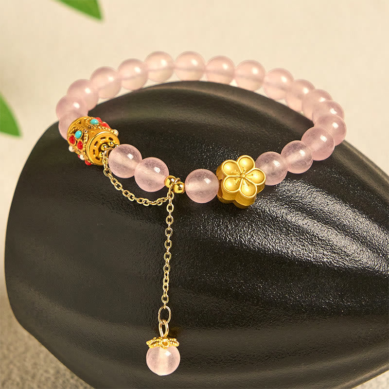 Wear FengShui Tibetan White Agate Crystal Stone Flowers Positivity Bracelet