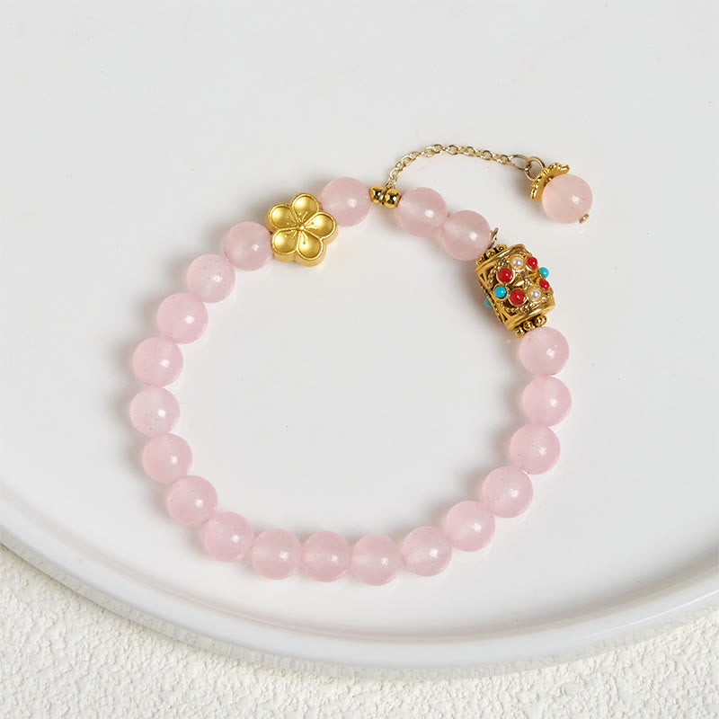 Wear FengShui Tibetan White Agate Crystal Stone Flowers Positivity Bracelet