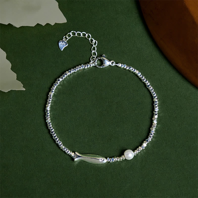 Wear FengShui Copper Plated Silver Koi Fish Pearl Luck Bracelet