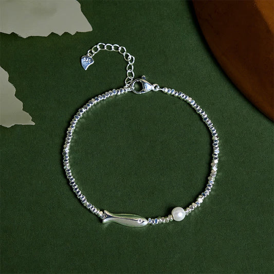 Wear FengShui Copper Plated Silver Koi Fish Pearl Luck Bracelet