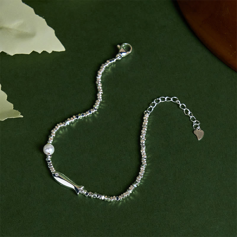 Wear FengShui Copper Plated Silver Koi Fish Pearl Luck Bracelet