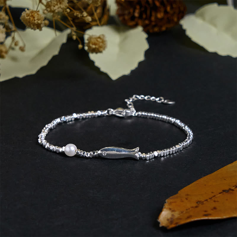 Wear FengShui Copper Plated Silver Koi Fish Pearl Luck Bracelet
