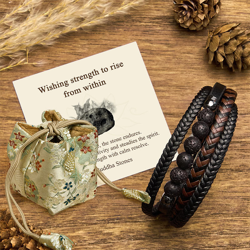 Wear FengShui "Wishing Strength to Rise from Within" Lava Rock Bracelet Includes Gift Message Card