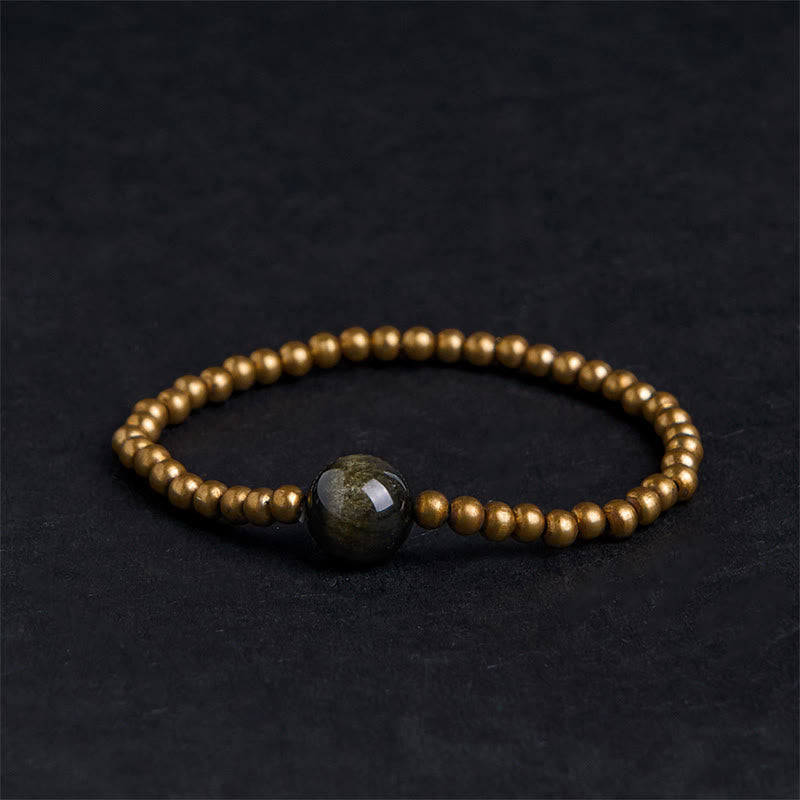 Wear FengShui Plated Copper Brass Gold Sheen Obsidian Protection Wealth Bracelet