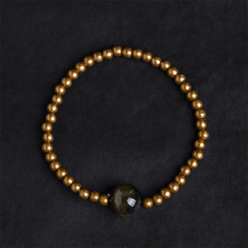 Wear FengShui Plated Copper Brass Gold Sheen Obsidian Protection Wealth Bracelet