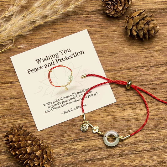 Wear FengShui "Wishing You Peace and Protection" Jade Red Rope Bracelet Includes Gift Message Card