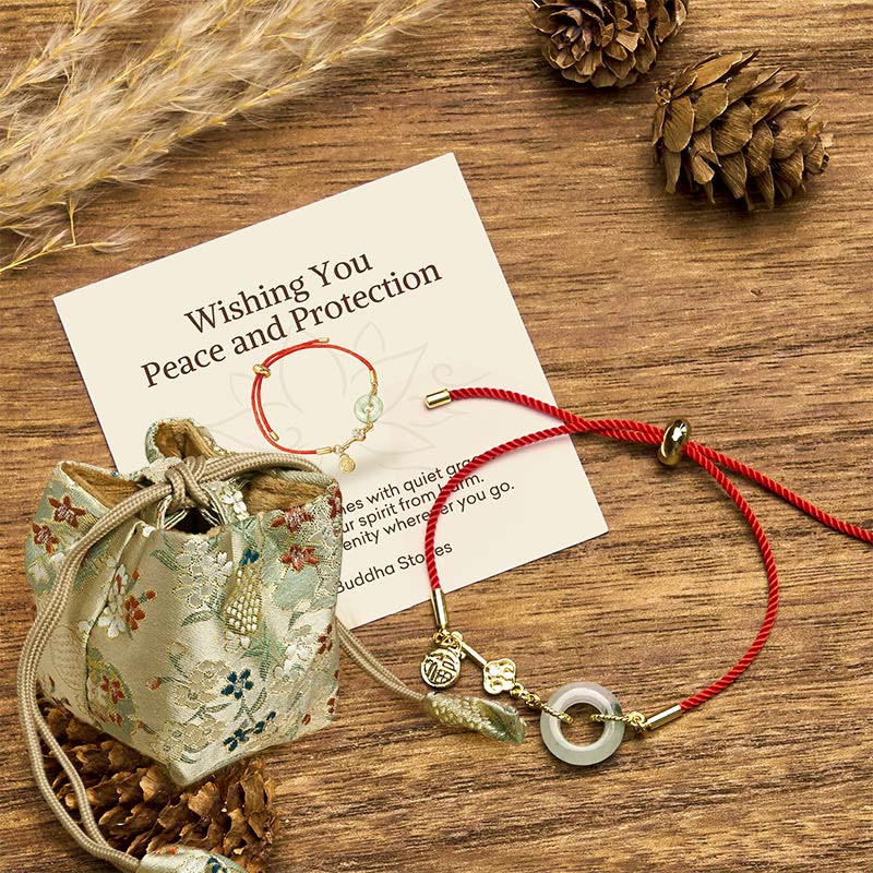 Wear FengShui "Wishing You Peace and Protection" Jade Red Rope Bracelet Includes Gift Message Card