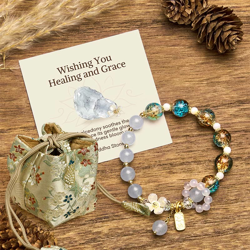 Wear FengShui "Wishing You Healing and Grace" Blue Chalcedony Bracelet Includes Gift Message Card