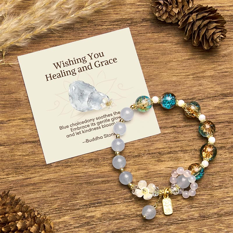 Wear FengShui "Wishing You Healing and Grace" Blue Chalcedony Bracelet Includes Gift Message Card