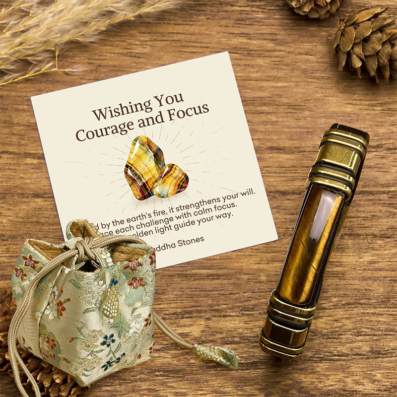 Wear FengShui "Wishing You Courage and Focus" Tiger Eye Leather Bracelet Includes Gift Message Card