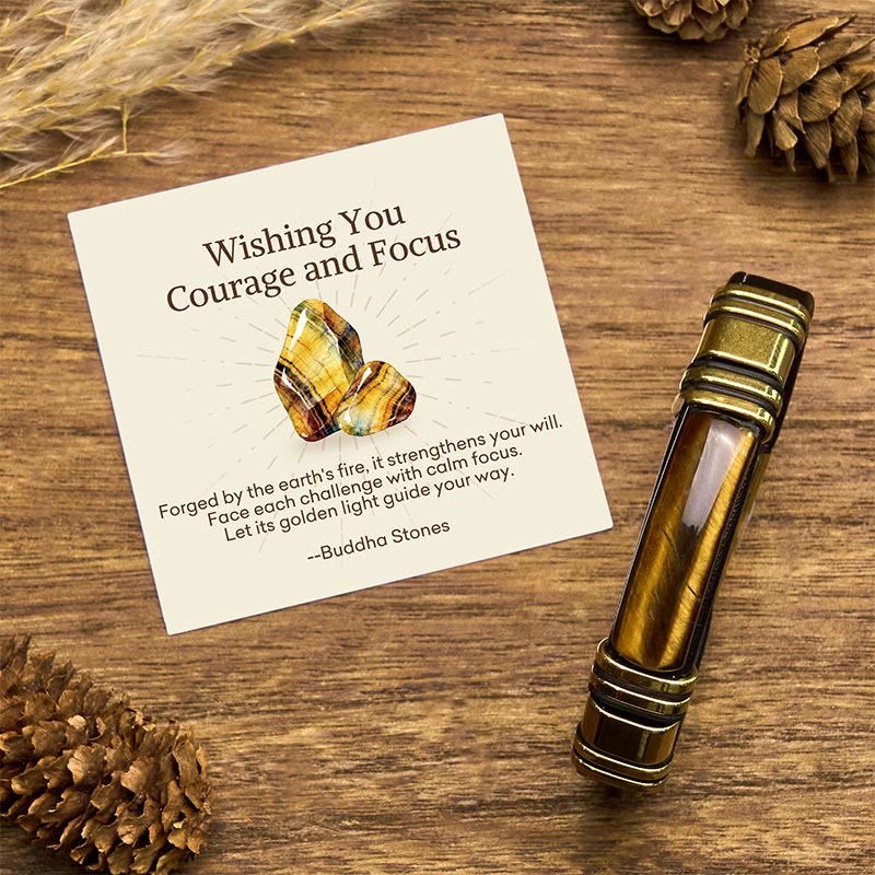 Wear FengShui "Wishing You Courage and Focus" Tiger Eye Leather Bracelet Includes Gift Message Card