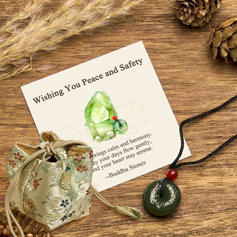 Wear FengShui "Wishing You Peace and Safety" Peace Buckle Jade Necklace Includes Gift Message Card