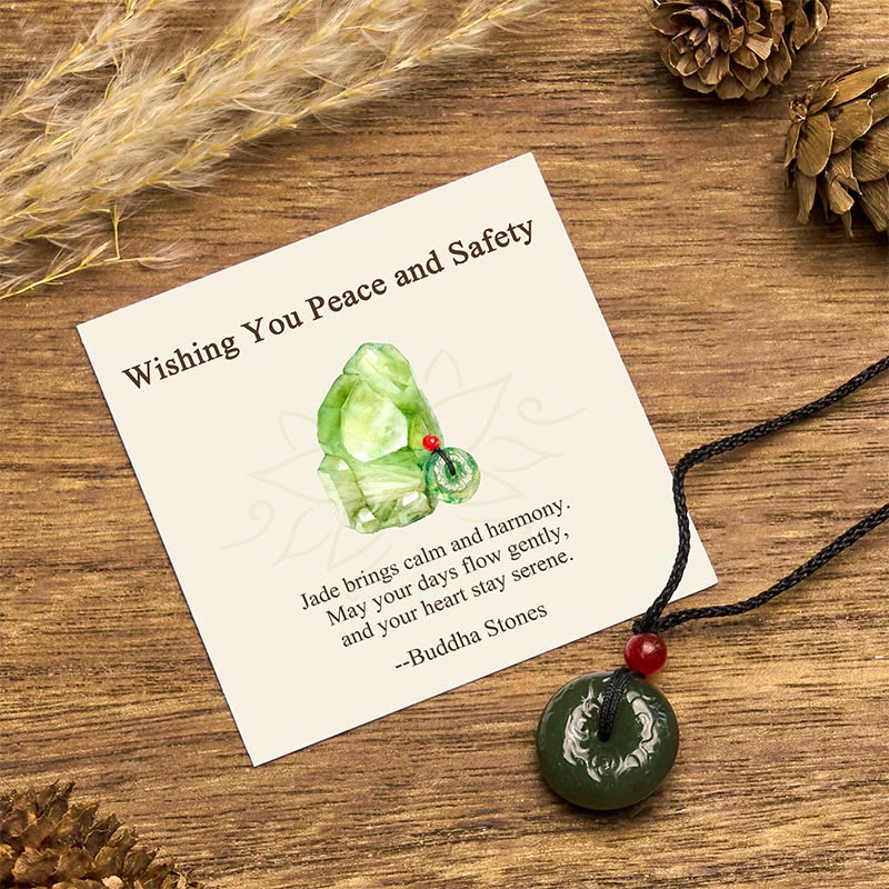 Wear FengShui "Wishing You Peace and Safety" Peace Buckle Jade Necklace Includes Gift Message Card