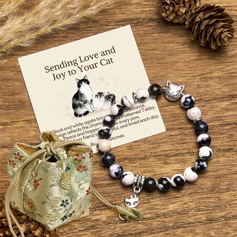 Wear FengShui "Sending Love and Joy to Your Cat" Cat Agate Bracelet Includes Gift Message Card