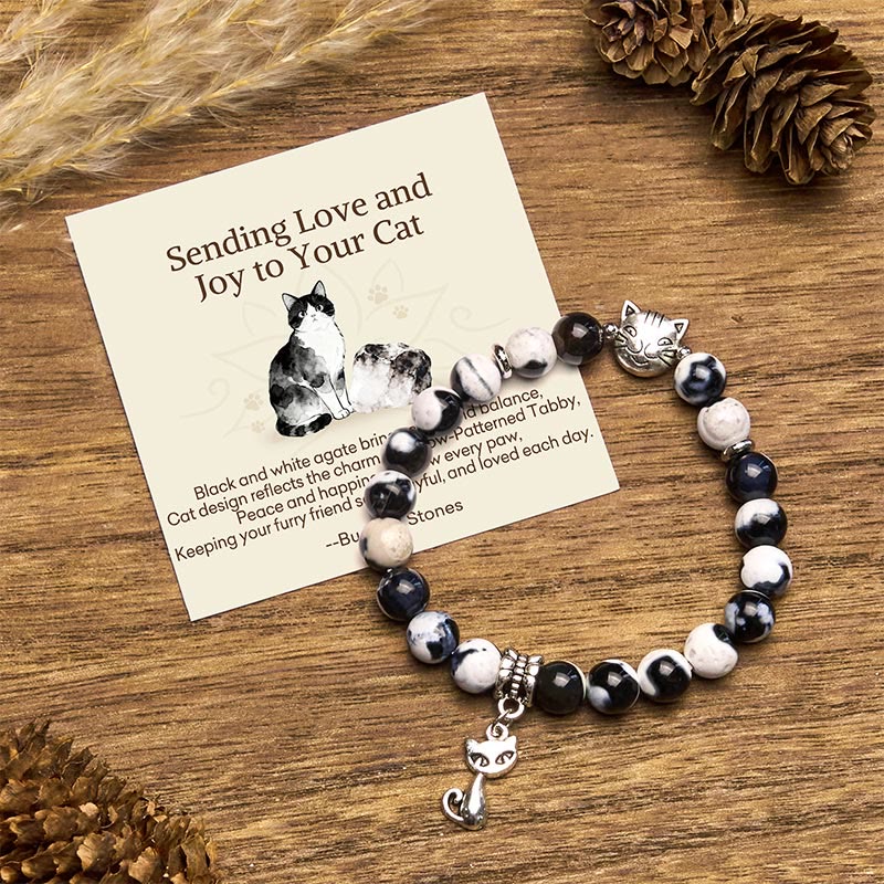 Wear FengShui "Sending Love and Joy to Your Cat" Cat Agate Bracelet Includes Gift Message Card