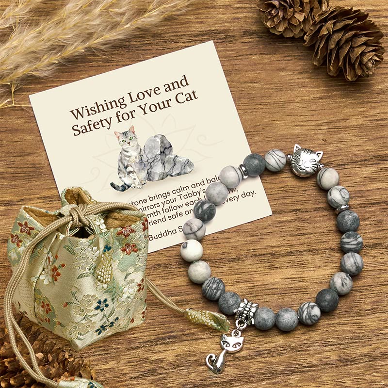 Wear FengShui "Wishing Love and Safety for Your Cat" Grey Tabby Bracelet Includes Gift Message Card