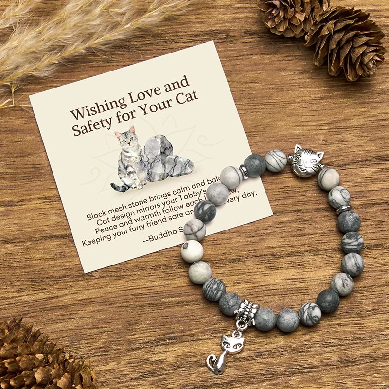 Wear FengShui "Wishing Love and Safety for Your Cat" Grey Tabby Bracelet Includes Gift Message Card