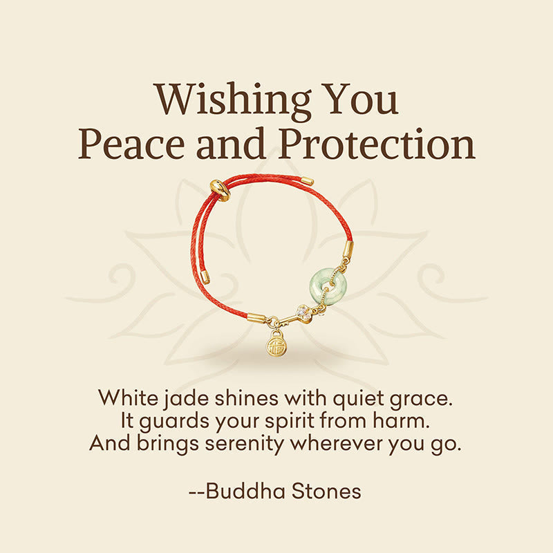 Wear FengShui "Wishing You Peace and Protection" Jade Red Rope Bracelet Includes Gift Message Card