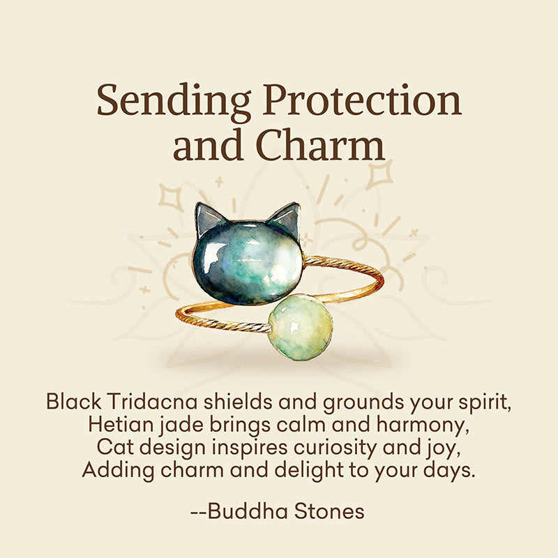 Wear FengShui "Sending Protection and Charm" Tridacna Stone Cat Ring Includes Gift Message Card
