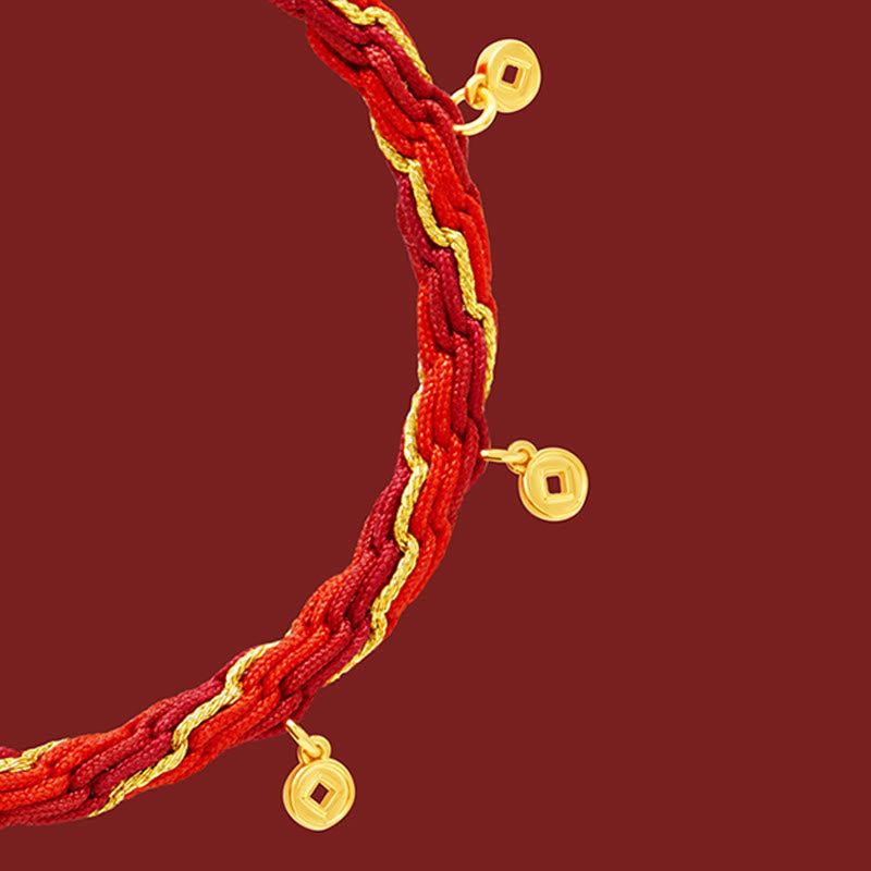 Wear FengShui Copper Plated 18k Gold Year Of The Horse Fu Character Red String Luck Braided Bracelet
