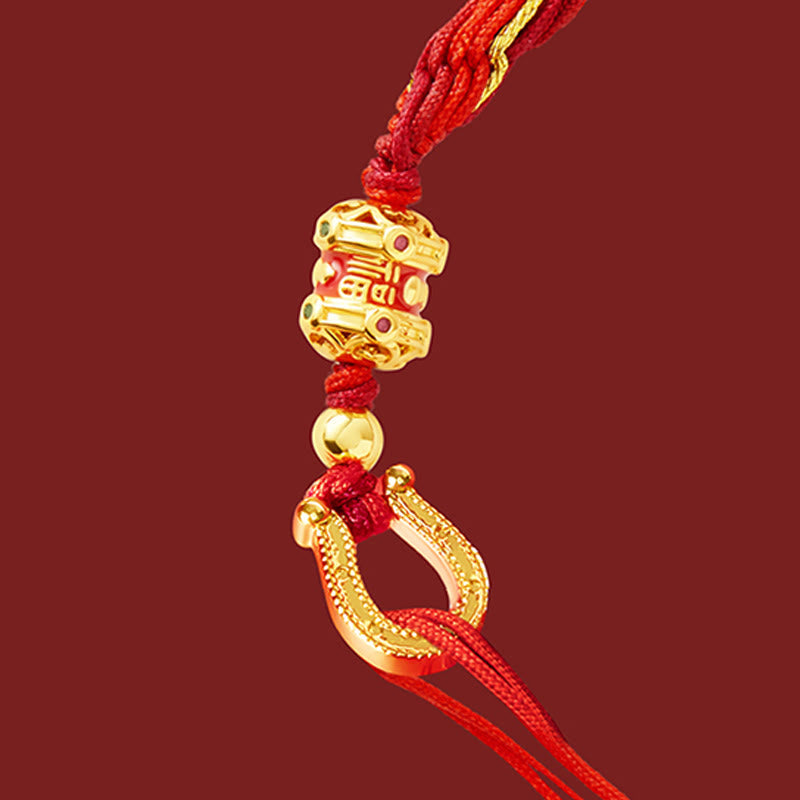 Wear FengShui Copper Plated 18k Gold Year Of The Horse Fu Character Red String Luck Braided Bracelet