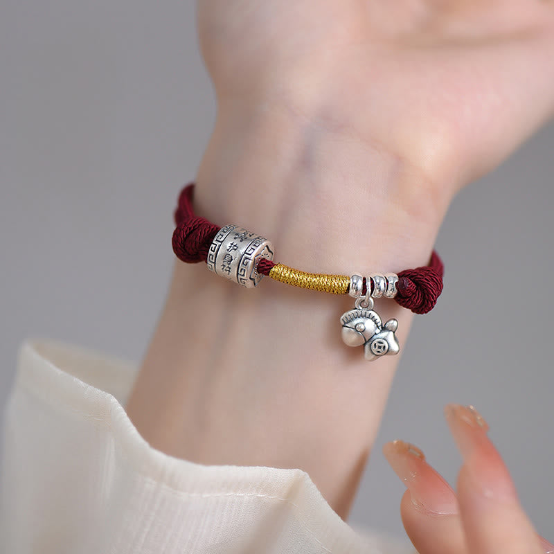 Wear FengShui 999 Sterling Silver Year Of The Horse Lucky Bead Protection Red Rope Bracelet