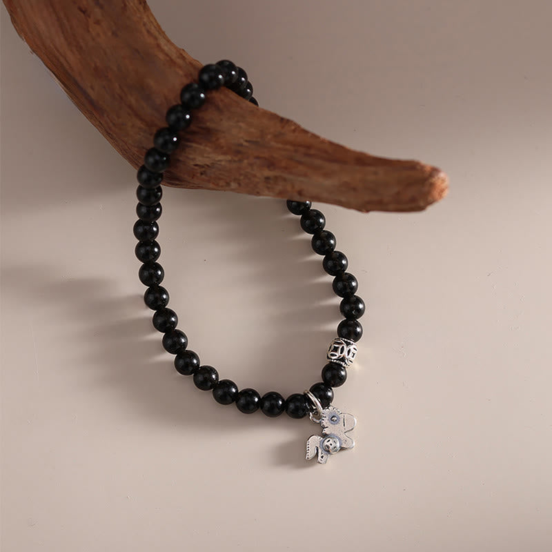Wear FengShui Year Of The Horse 925 Sterling Silver Natural Black Obsidian Strength Bracelet