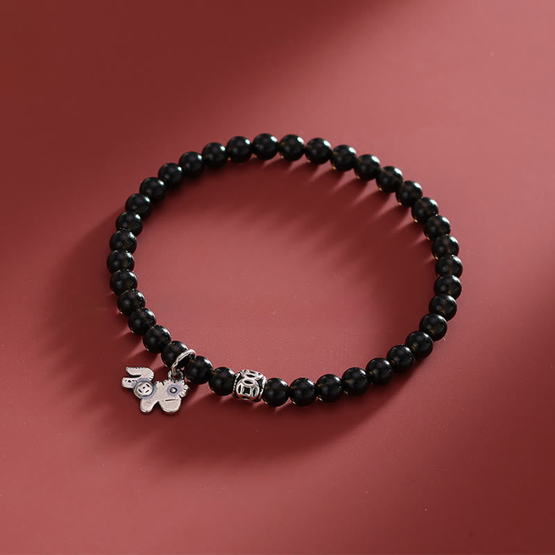 Wear FengShui Year Of The Horse 925 Sterling Silver Natural Black Obsidian Strength Bracelet