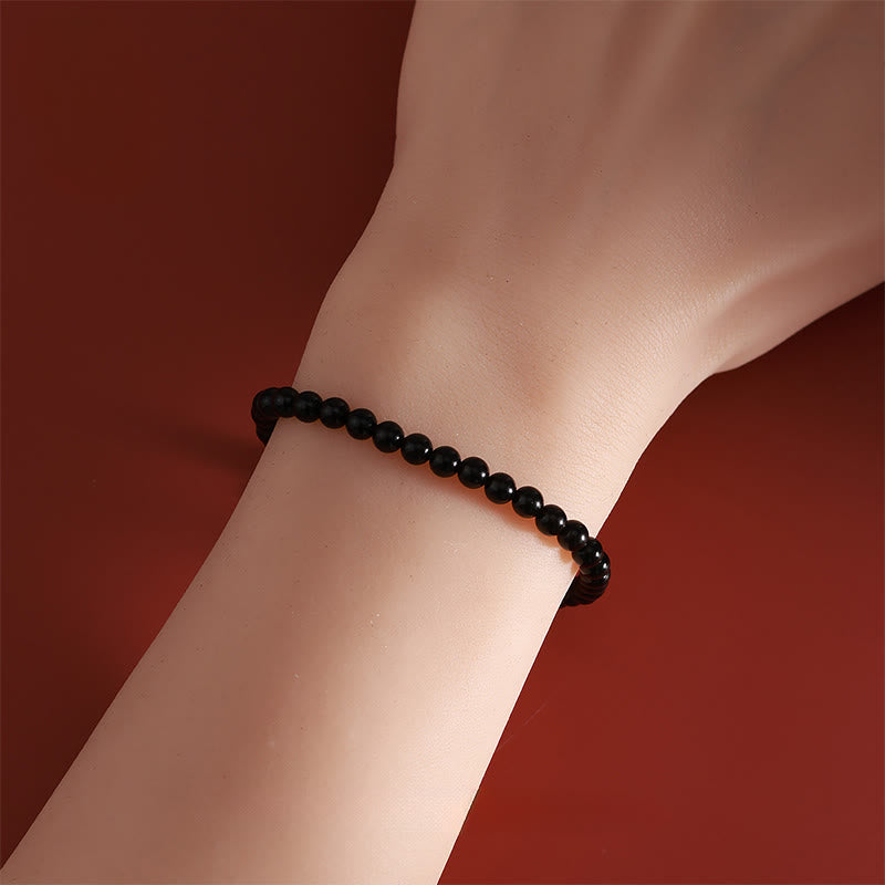 Wear FengShui Year Of The Horse 925 Sterling Silver Natural Black Obsidian Strength Bracelet