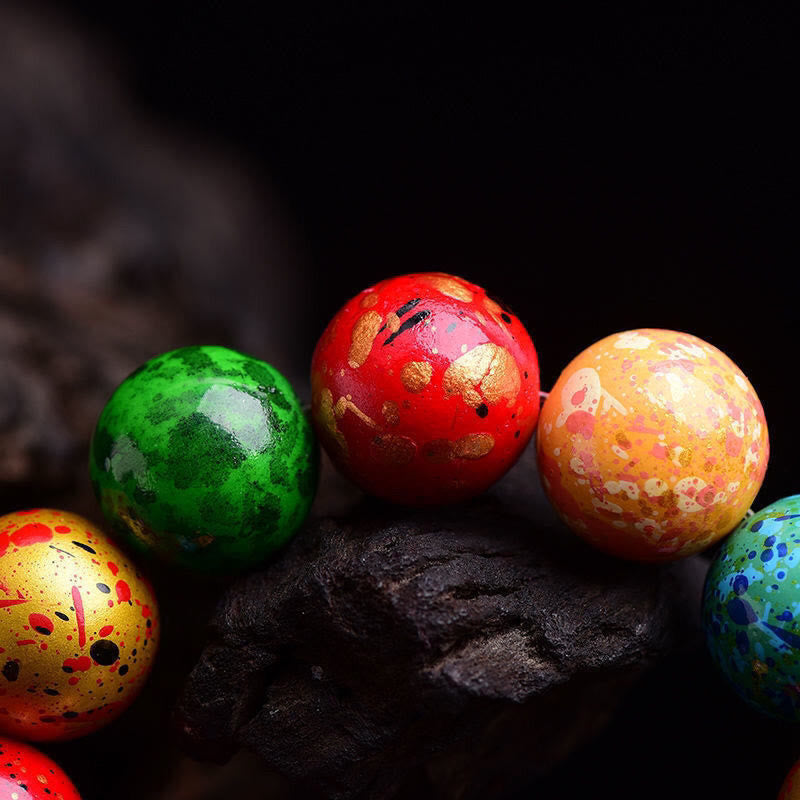 Wear FengShui Multicolored Lacquer Craft Sandalwood Single Wrap Beaded Protection Bracelet