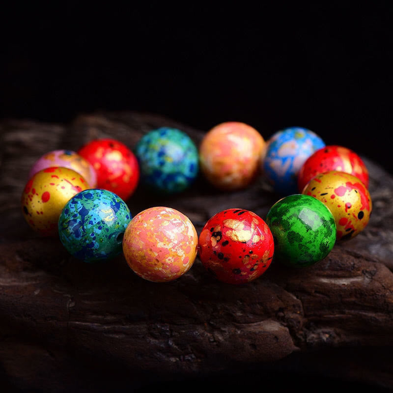 Wear FengShui Multicolored Lacquer Craft Sandalwood Single Wrap Beaded Protection Bracelet