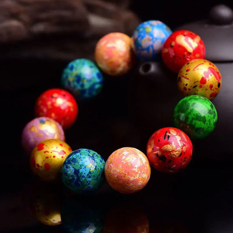 Wear FengShui Multicolored Lacquer Craft Sandalwood Single Wrap Beaded Protection Bracelet