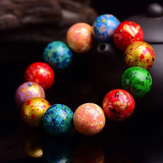 Wear FengShui Multicolored Lacquer Craft Sandalwood Single Wrap Beaded Protection Bracelet