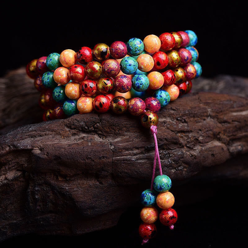 Wear FengShui Multicolored Lacquer 108 Mala Beads Craft Sandalwood Protection Multilayer Bracelet
