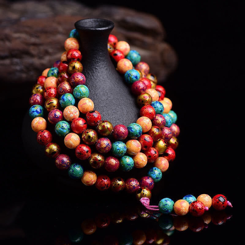 Wear FengShui Multicolored Lacquer 108 Mala Beads Craft Sandalwood Protection Multilayer Bracelet