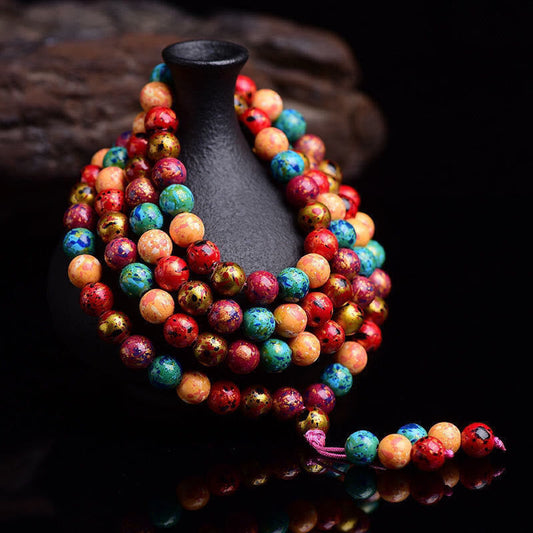 Wear FengShui Multicolored Lacquer 108 Mala Beads Craft Sandalwood Protection Multilayer Bracelet