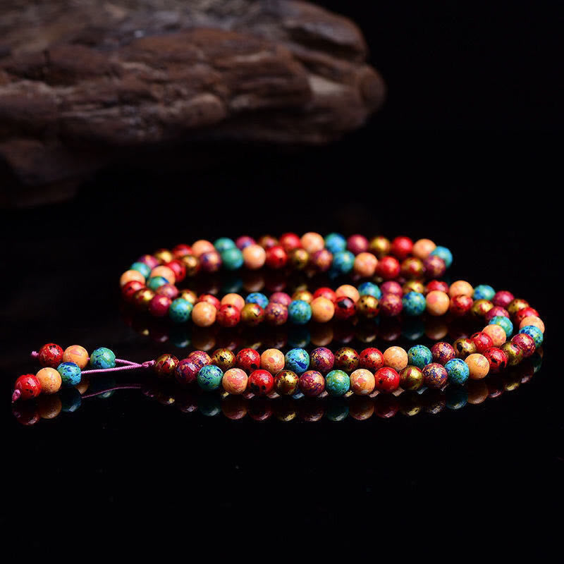 Wear FengShui Multicolored Lacquer 108 Mala Beads Craft Sandalwood Protection Multilayer Bracelet