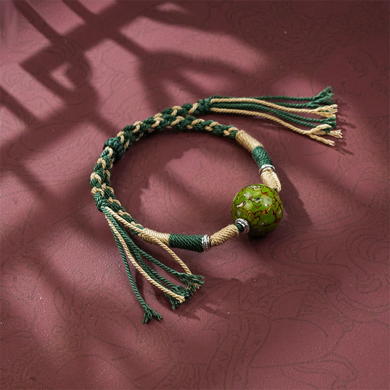 Wear FengShui Lacquer Craft Bead Multicolored Braided String Bracelet